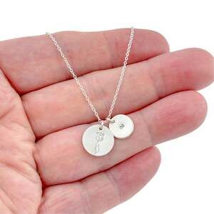Vintage Sterling Silver 925 Rose and Initial A Double Disc Necklace 16-18 inches